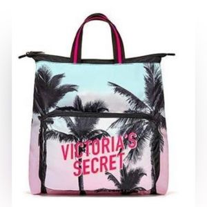 Victoria’s Secret Beach Travel Backpack Bag Convertible palms print NWT pink